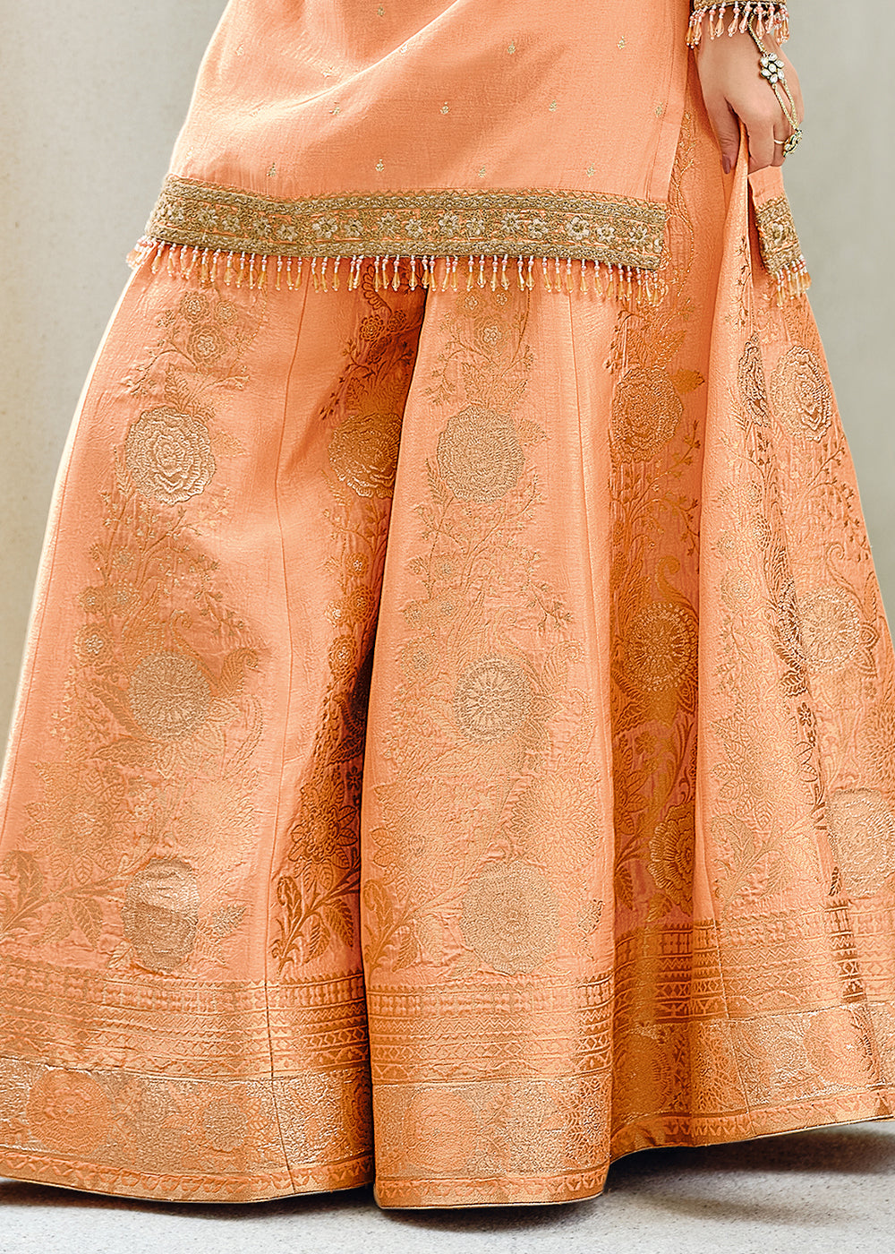 Melon Orange Designer Embroidered Viscose Woven Salwar Suit : Top Pick