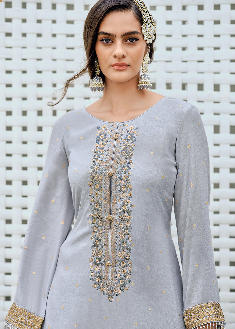 Dolphin Grey Designer Embroidered Viscose Woven Salwar Suit : Top Pick