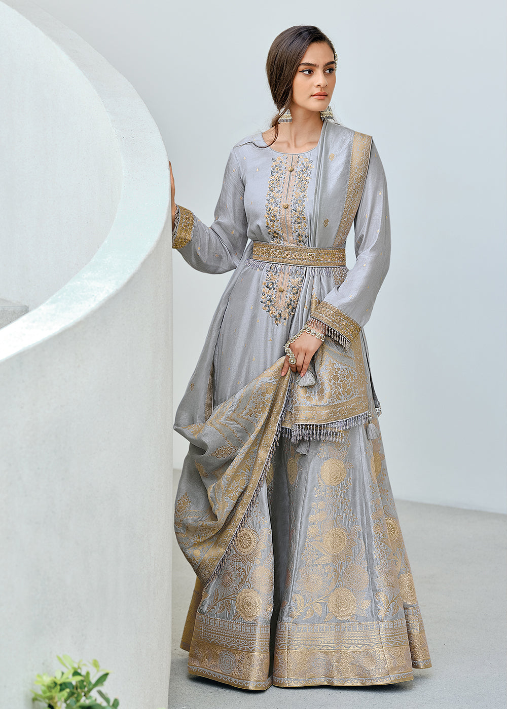 Dolphin Grey Designer Embroidered Viscose Woven Salwar Suit : Top Pick