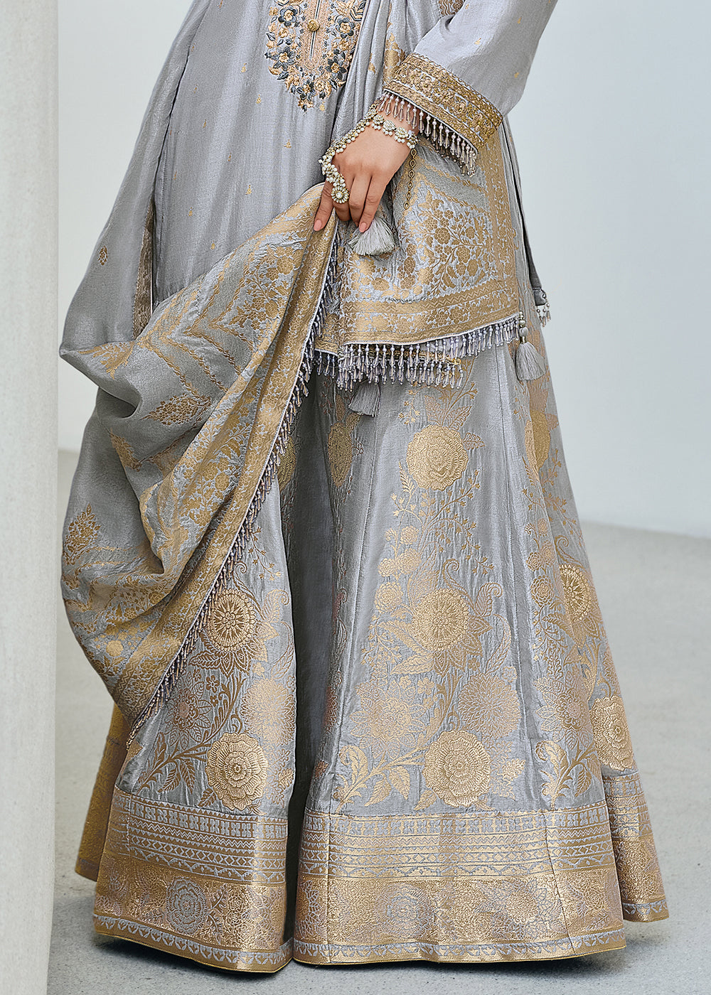 Dolphin Grey Designer Embroidered Viscose Woven Salwar Suit : Top Pick