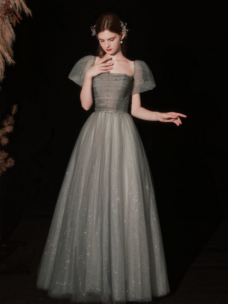 Glitter Dark Grey Princess Ball Gown Prom Dress