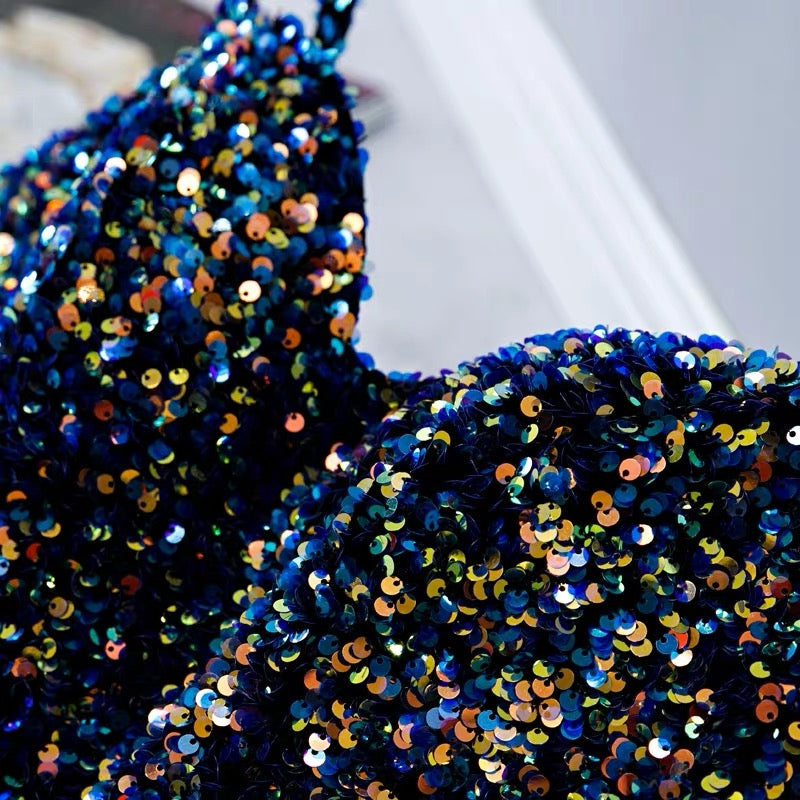 Glitter Navy Blue Sequin Short Prom Dress