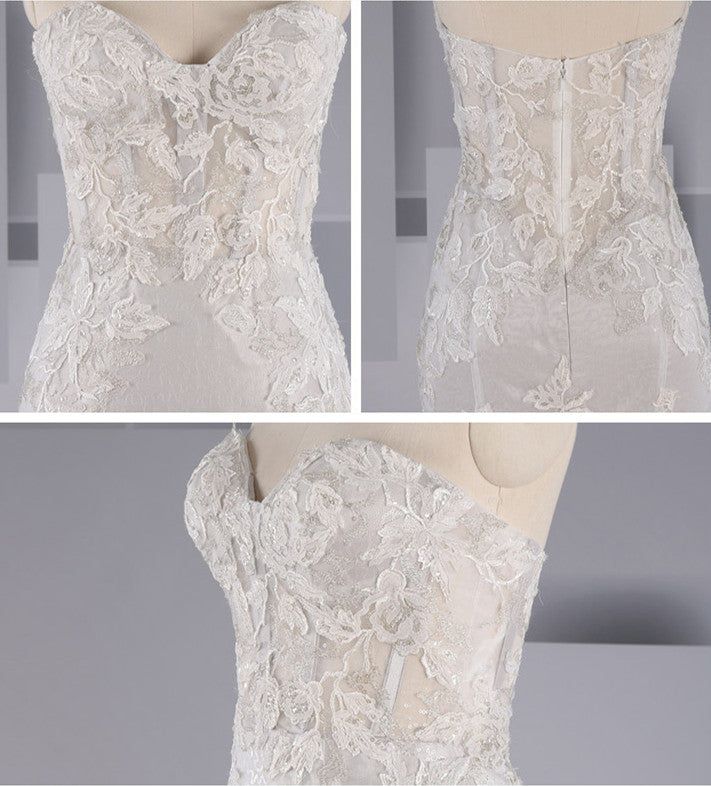 Glitter Strapless Lace Mermaid Wedding Dress for Curvy Brides Fit and Flare Bridal Gown #21011202