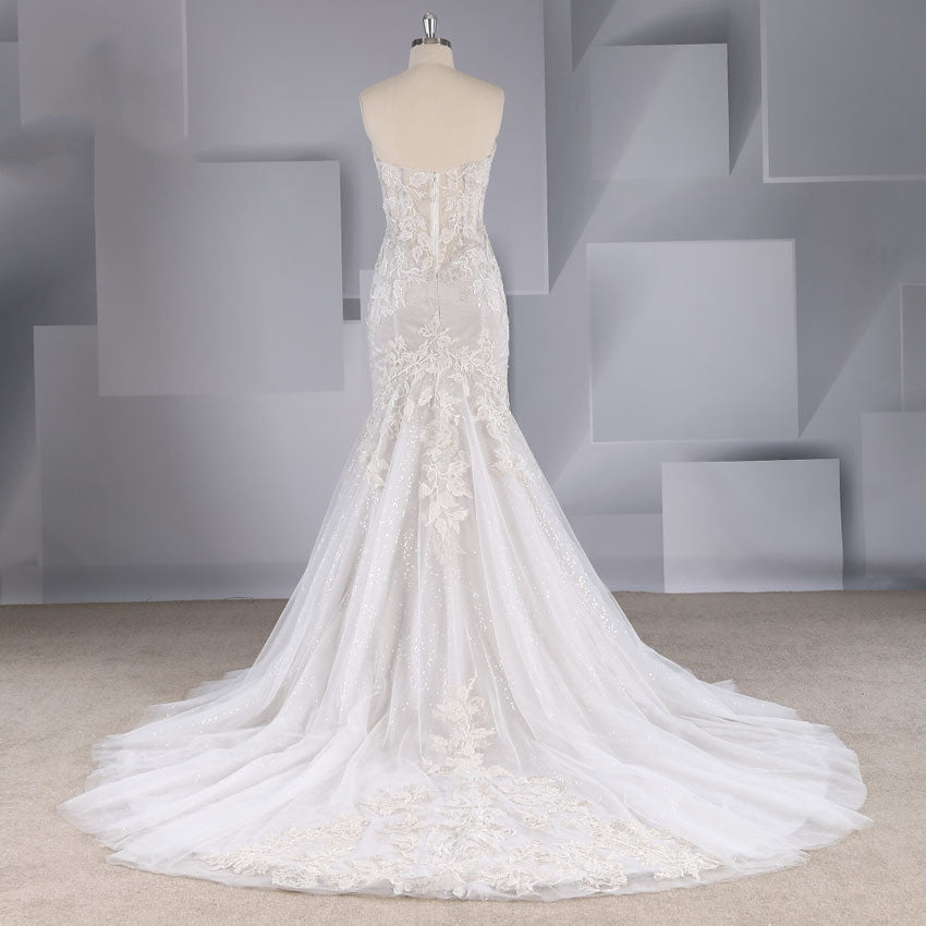 Glitter Strapless Lace Mermaid Wedding Dress for Curvy Brides Fit and Flare Bridal Gown #21011202