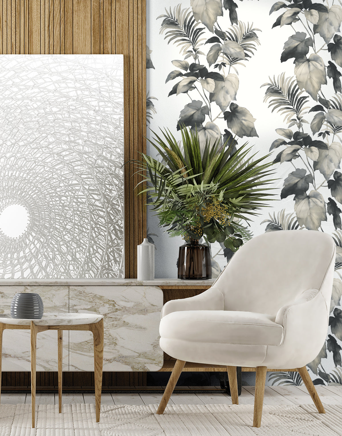 Leaf Stripe Peel-and-Stick Wallpaper in Inkwell by Harry & Grace