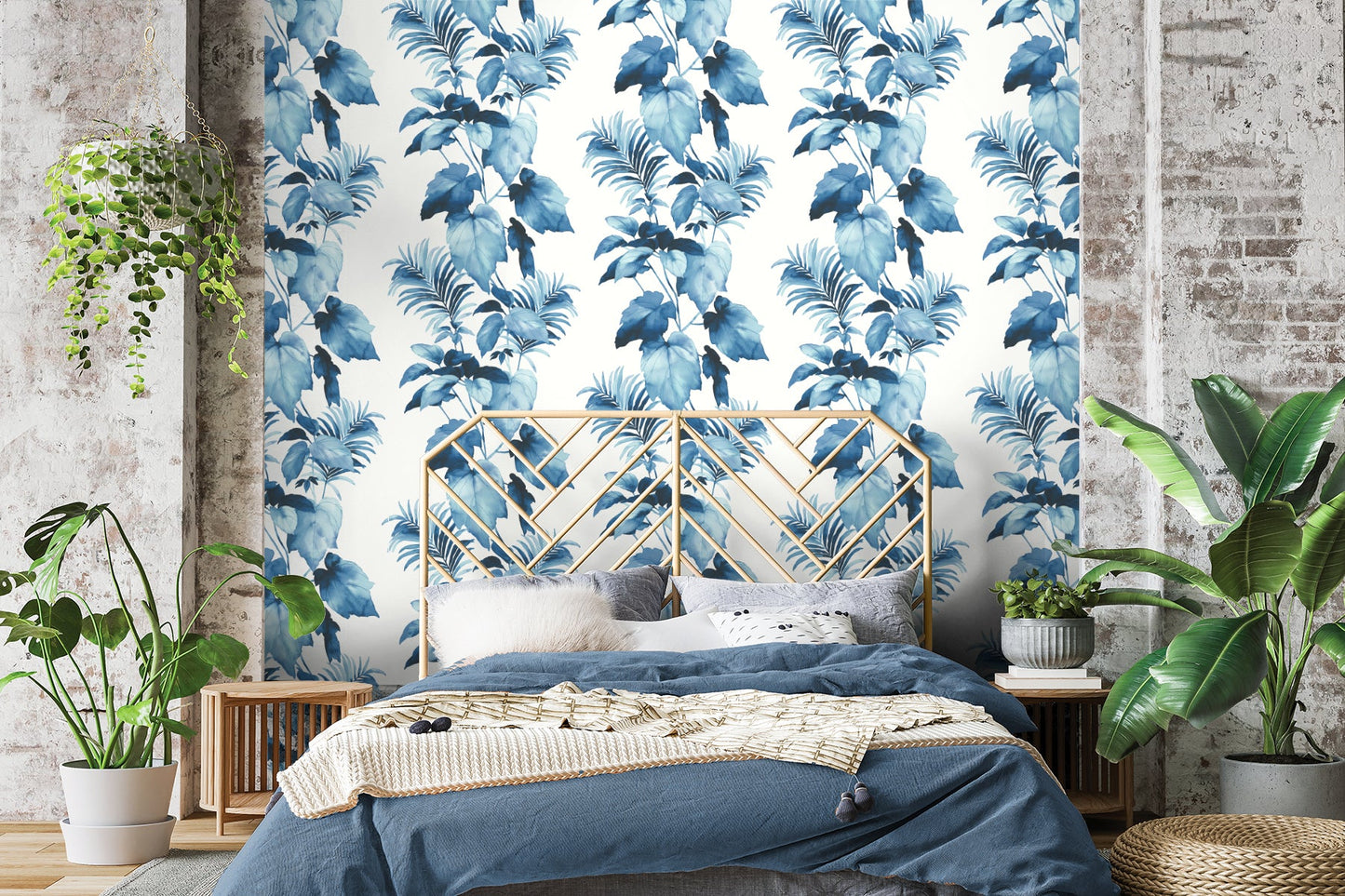 Leaf Stripe Peel-and-Stick Wallpaper in Olympic Blue by Harry & Grace