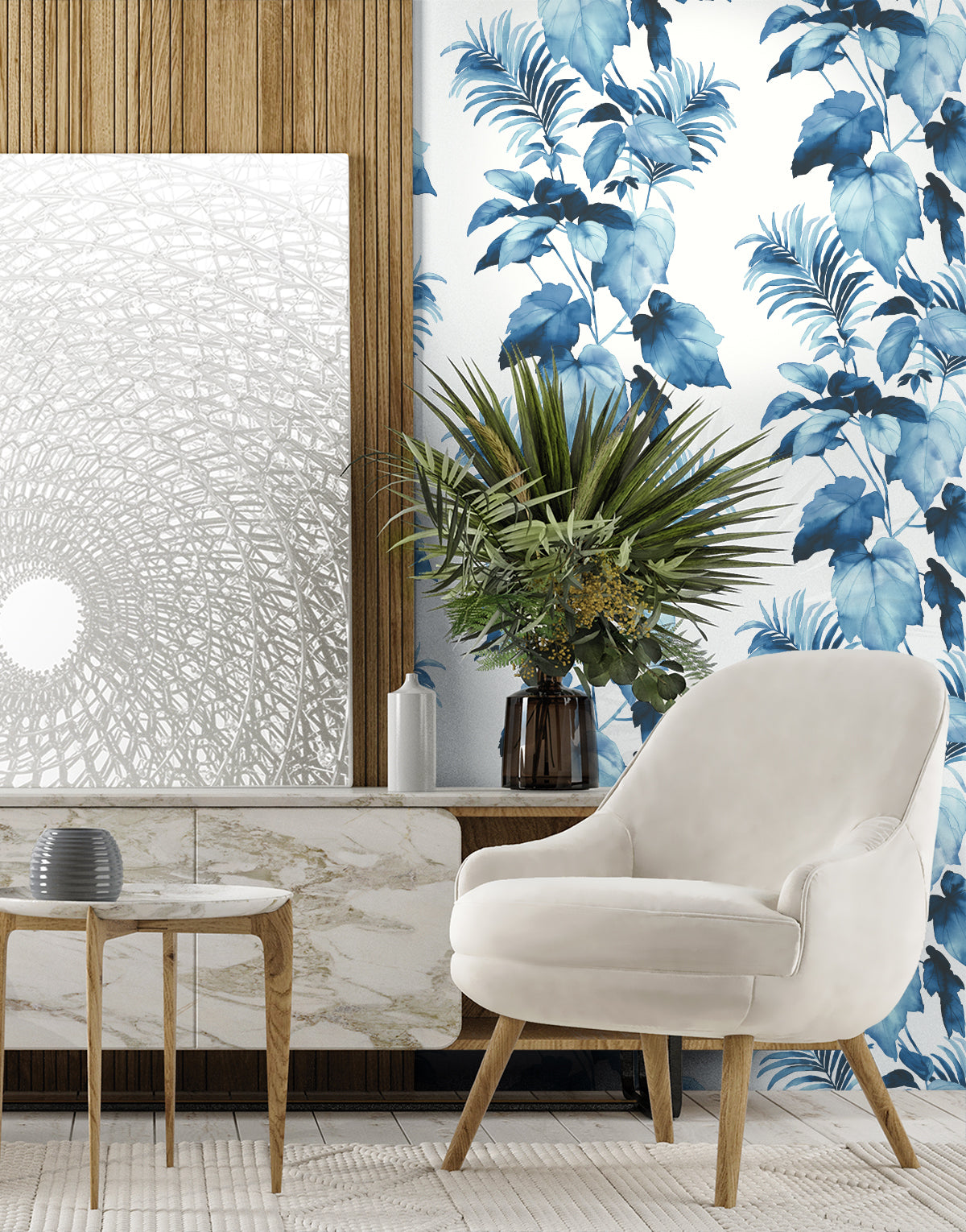 Leaf Stripe Peel-and-Stick Wallpaper in Olympic Blue by Harry & Grace