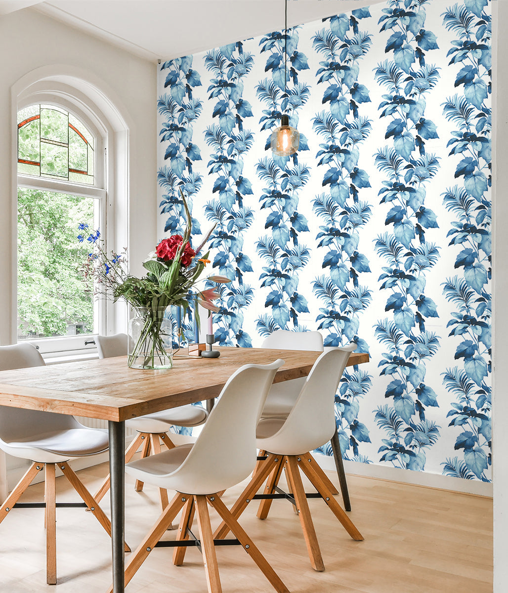 Leaf Stripe Peel-and-Stick Wallpaper in Olympic Blue by Harry & Grace