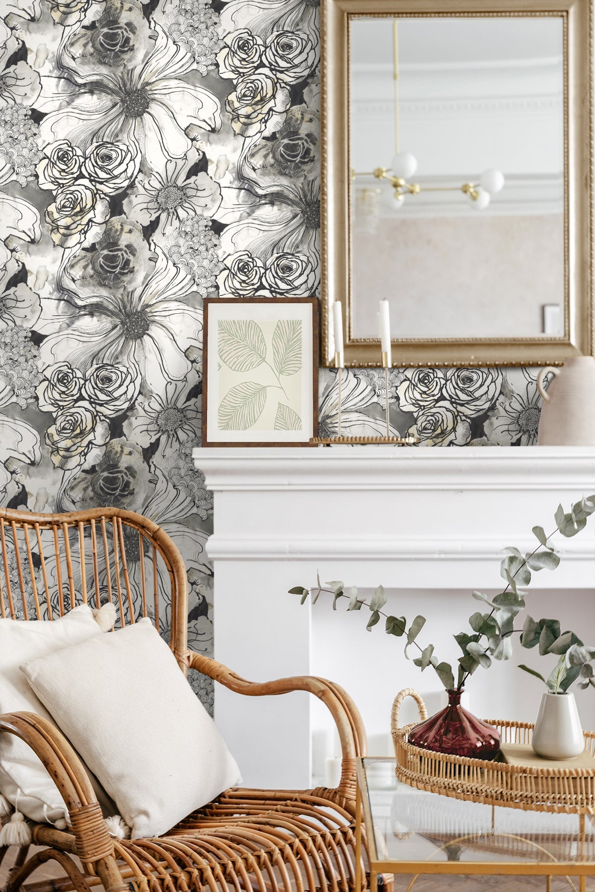 Ink Rose Peel-and-Stick Wallpaper in Onyx by Harry & Grace