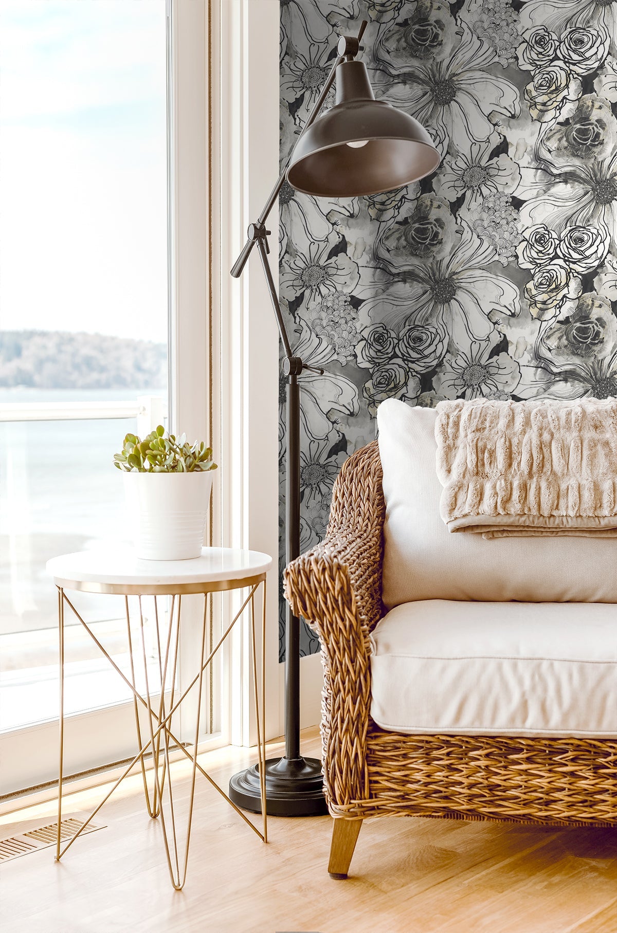 Ink Rose Peel-and-Stick Wallpaper in Onyx by Harry & Grace