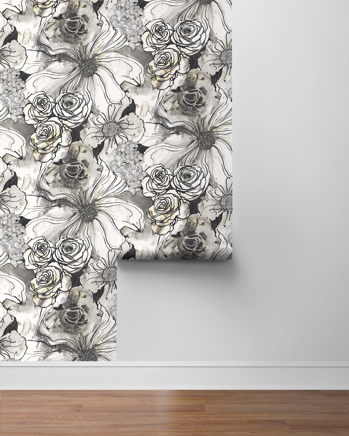 Ink Rose Peel-and-Stick Wallpaper in Onyx by Harry & Grace