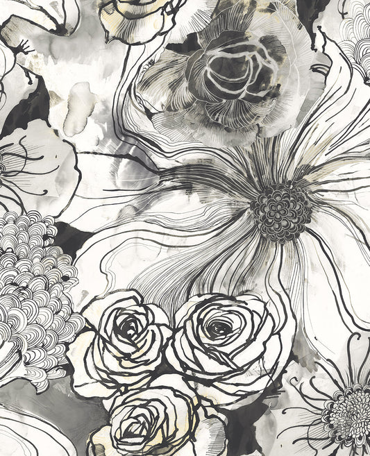 Ink Rose Peel-and-Stick Wallpaper in Onyx by Harry & Grace