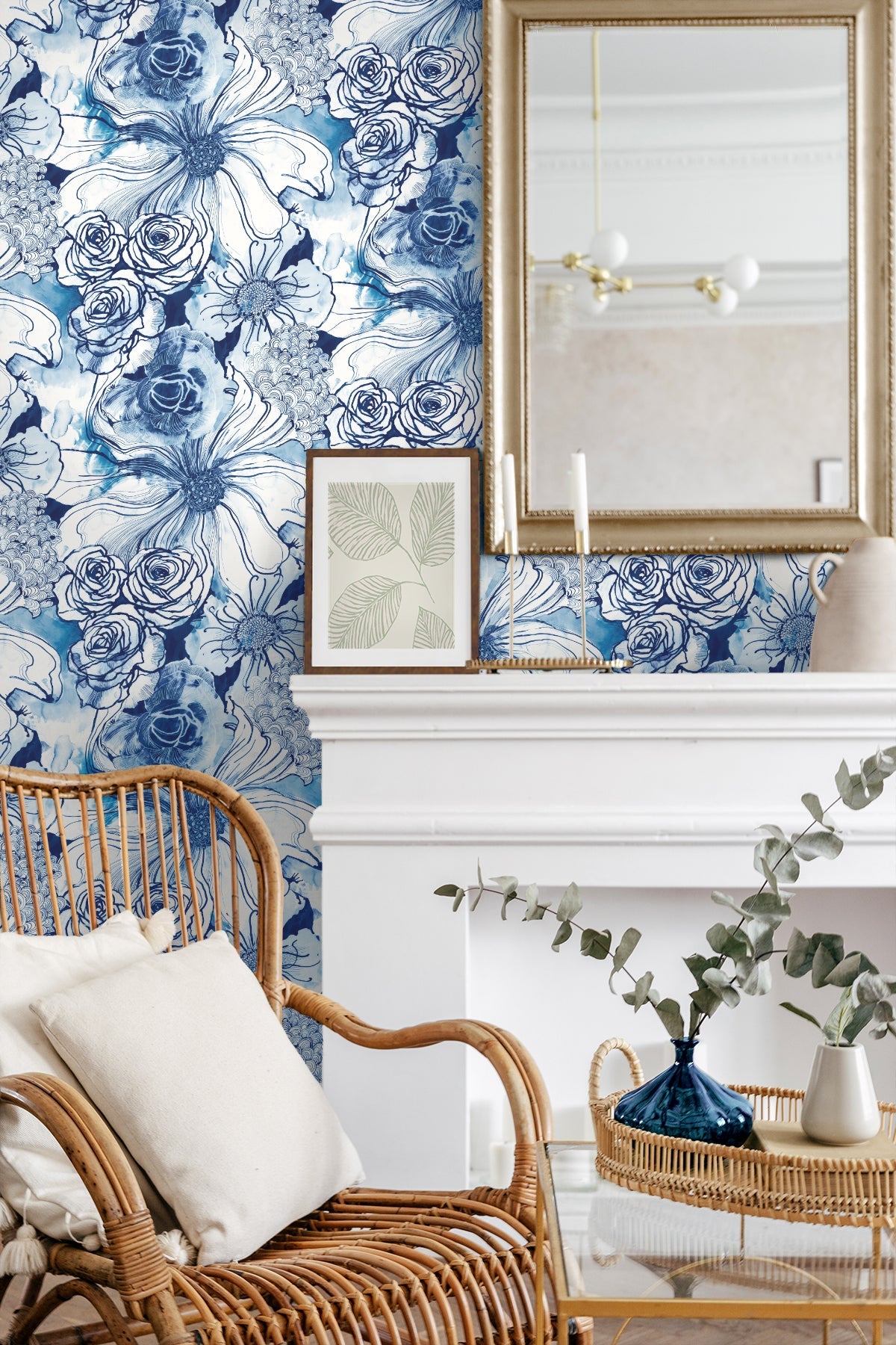 Ink Rose Peel-and-Stick Wallpaper in Celtic Blue by Harry & Grace
