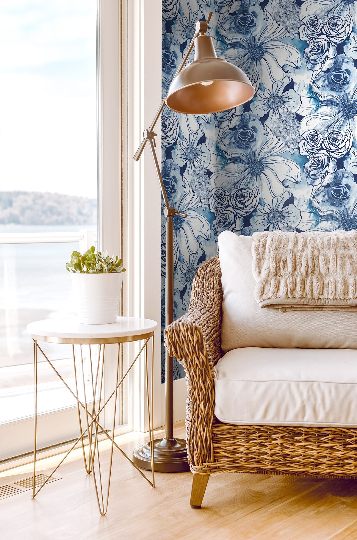 Ink Rose Peel-and-Stick Wallpaper in Celtic Blue by Harry & Grace
