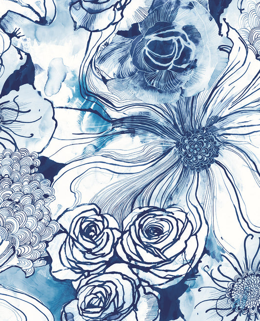 Ink Rose Peel-and-Stick Wallpaper in Celtic Blue by Harry & Grace