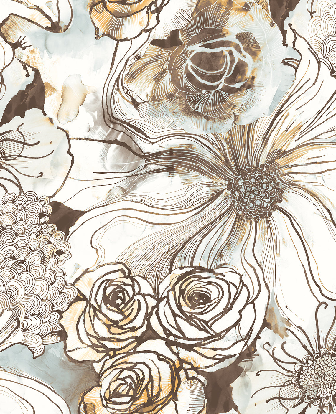 Ink Rose Peel-and-Stick Wallpaper in Mocha/Blue Mist by Harry & Grace