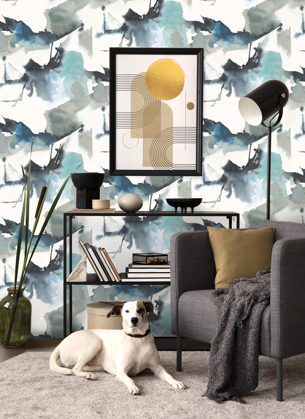 Watercolor Block Peel-and-Stick Wallpaper in Blue Lagoon by Harry & Grace