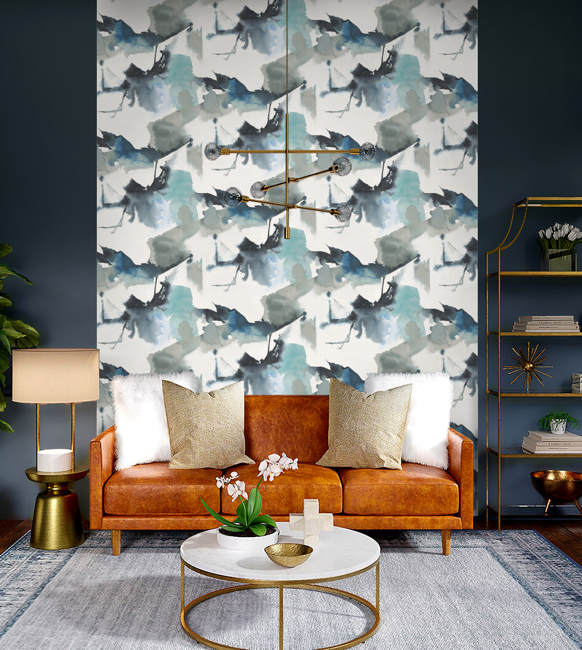 Watercolor Block Peel-and-Stick Wallpaper in Blue Lagoon by Harry & Grace