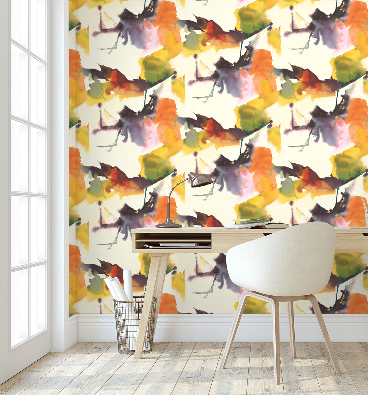 Watercolor Block Peel-and-Stick Wallpaper in Persimmon/Plum by Harry & Grace