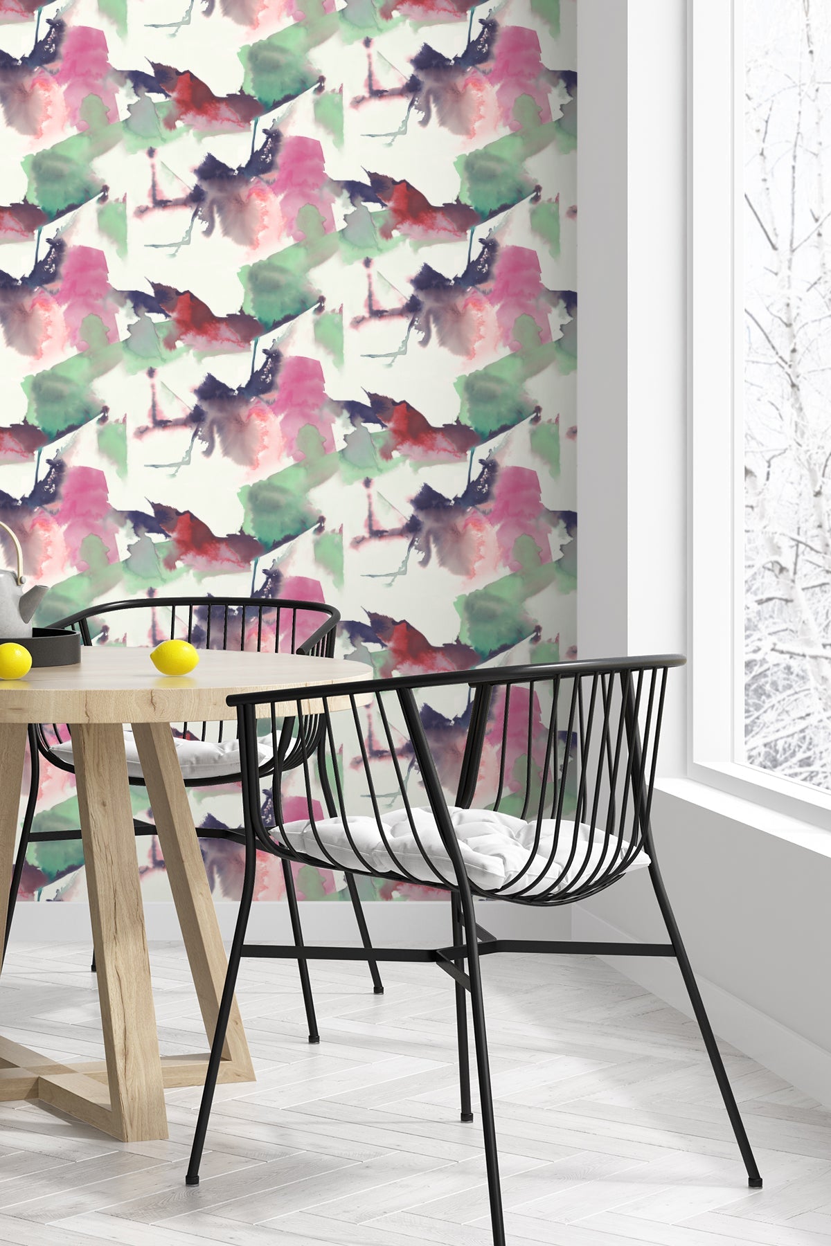 Watercolor Block Peel-and-Stick Wallpaper in Fuchsia/Mint Green by Harry & Grace