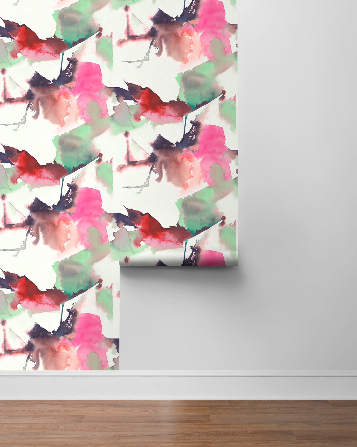 Watercolor Block Peel-and-Stick Wallpaper in Fuchsia/Mint Green by Harry & Grace