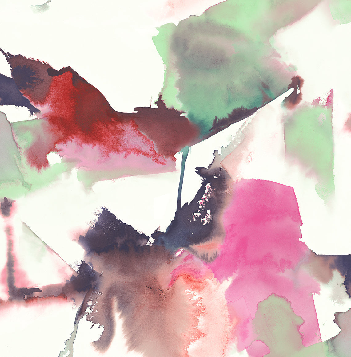 Sample Watercolor Block Peel-and-Stick Wallpaper in Fuchsia/Mint Green by Harry & Grace
