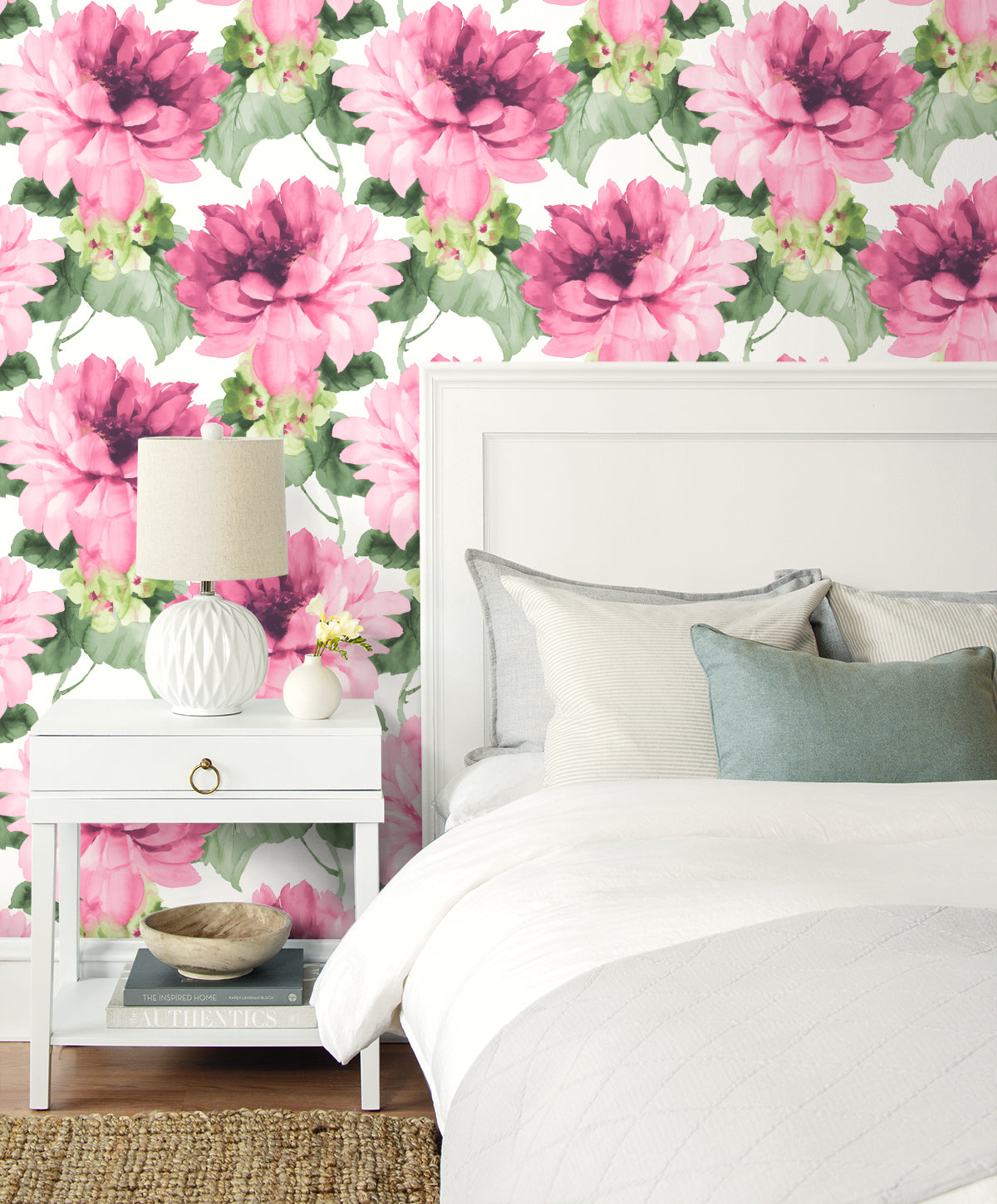 Watercolor Floral Peel-and-Stick Wallpaper in Cerise Pink/Evergreen by Harry & Grace