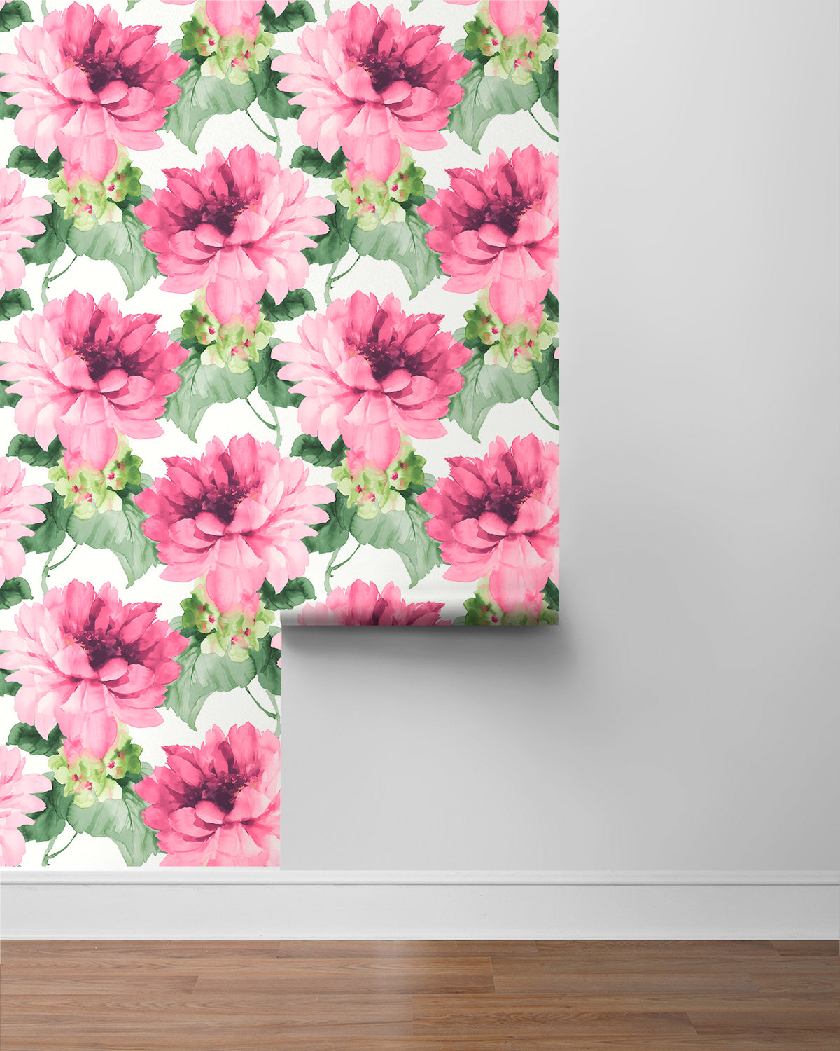 Watercolor Floral Peel-and-Stick Wallpaper in Cerise Pink/Evergreen by Harry & Grace