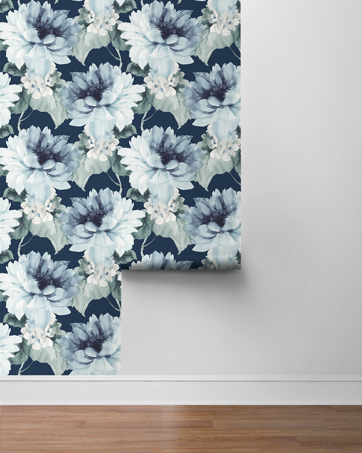 Watercolor Floral Peel-and-Stick Wallpaper in Navy/Slate Green by Harry & Grace