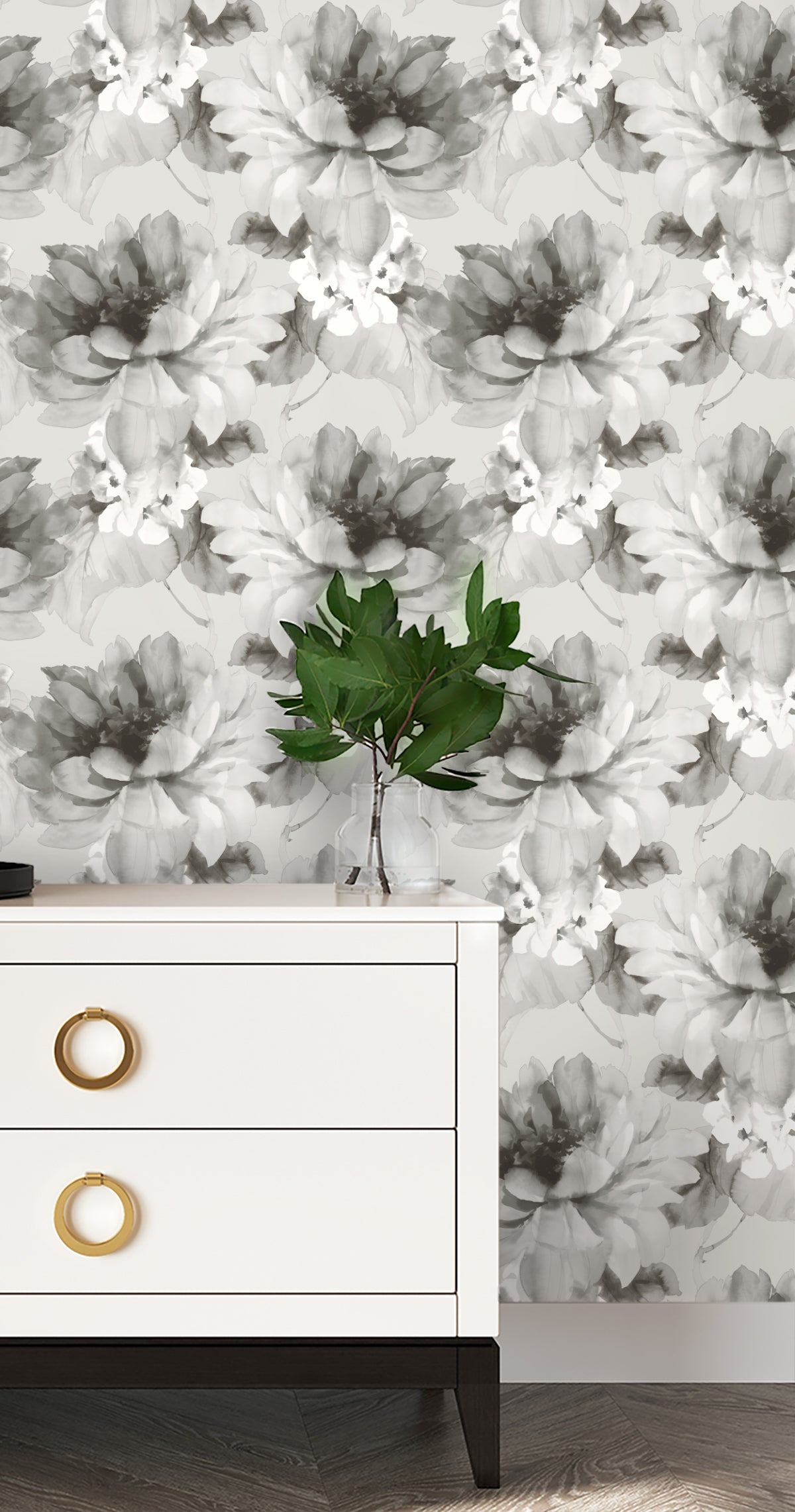 Watercolor Floral Peel-and-Stick Wallpaper in Ash/Silver by Harry & Grace