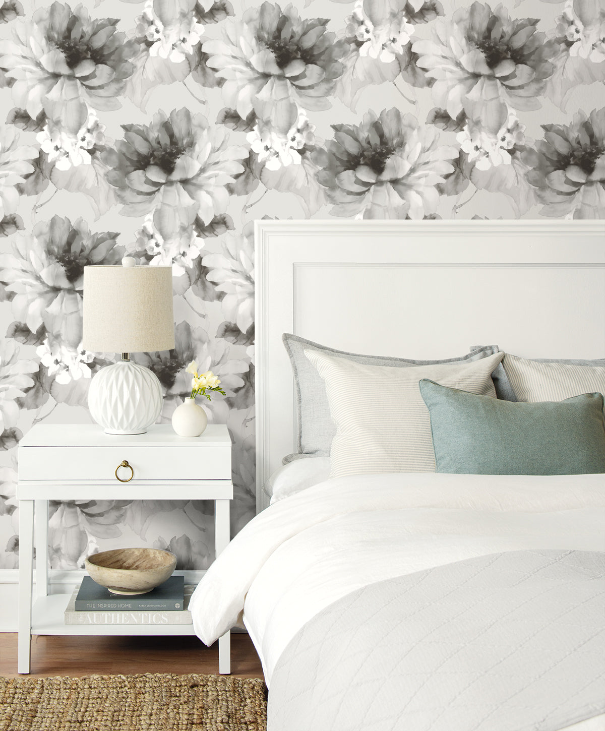 Watercolor Floral Peel-and-Stick Wallpaper in Ash/Silver by Harry & Grace