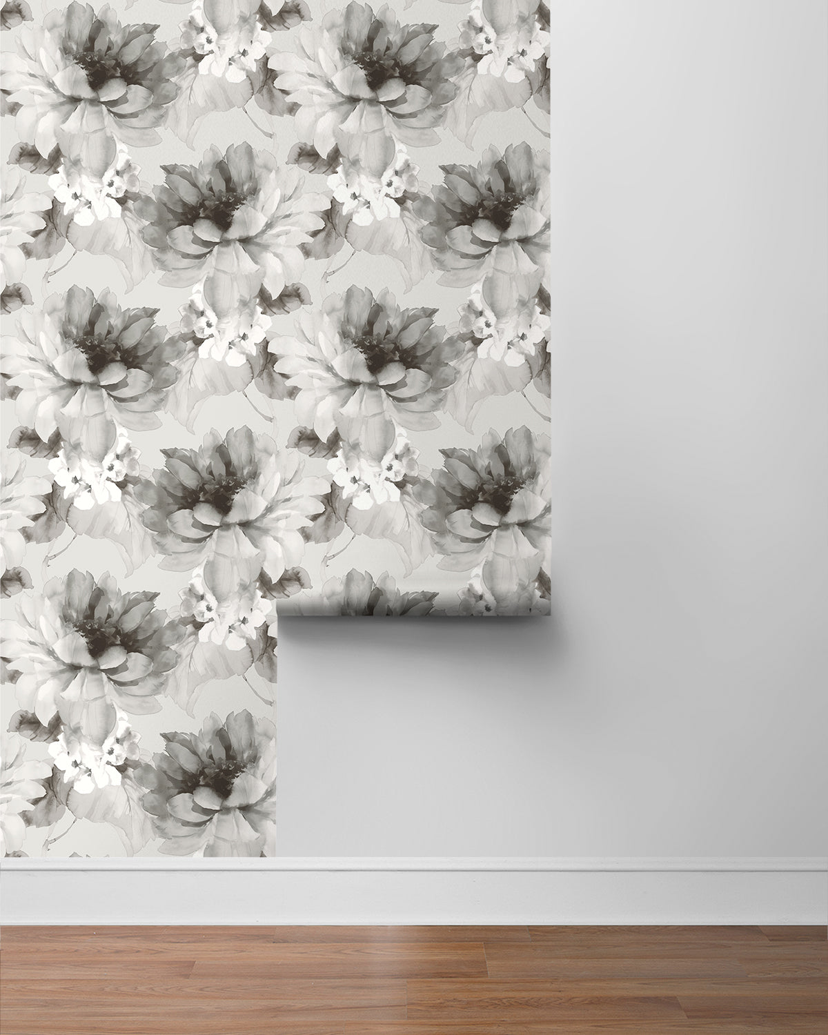 Watercolor Floral Peel-and-Stick Wallpaper in Ash/Silver by Harry & Grace