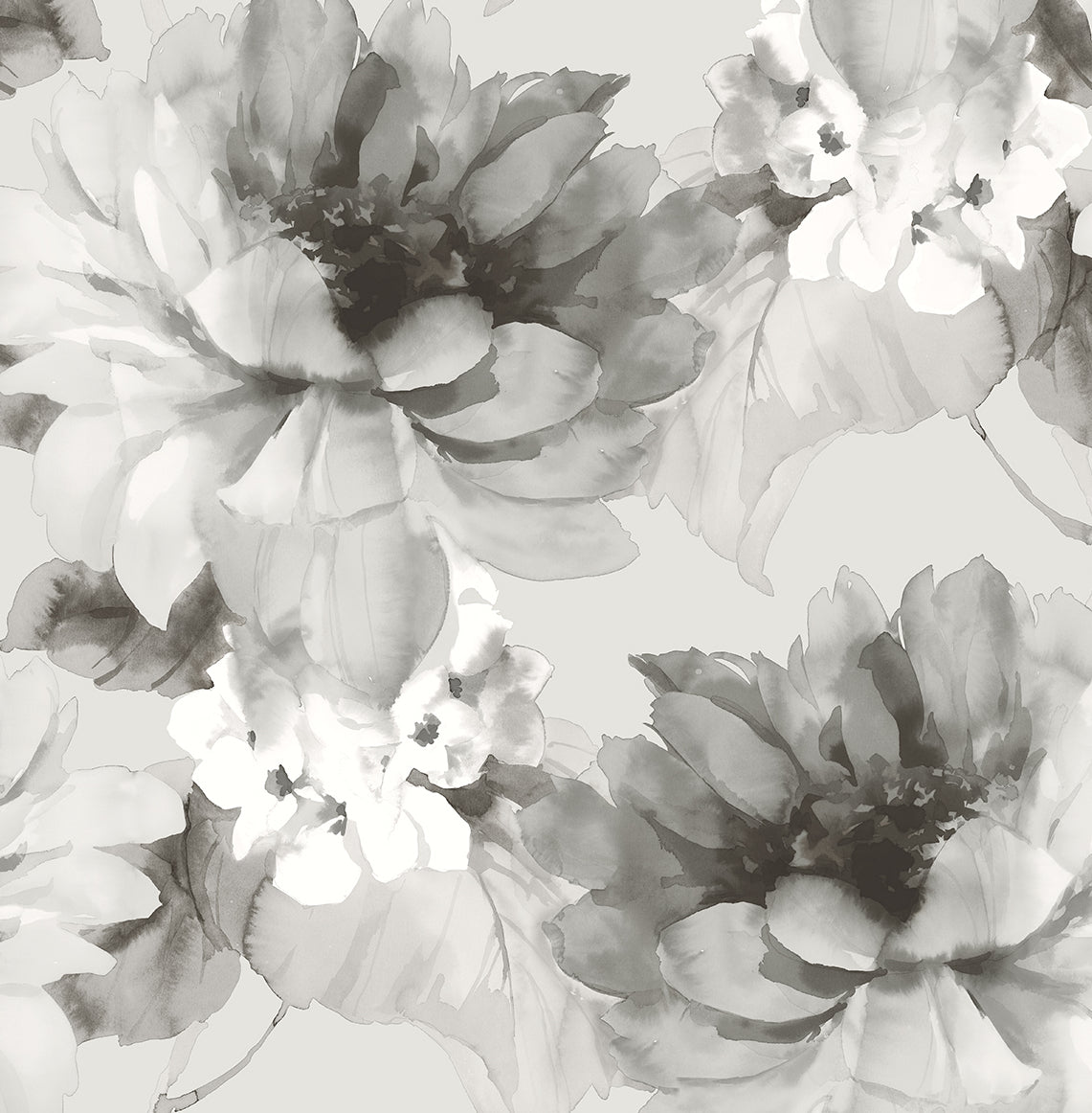 Watercolor Floral Peel-and-Stick Wallpaper in Ash/Silver by Harry & Grace