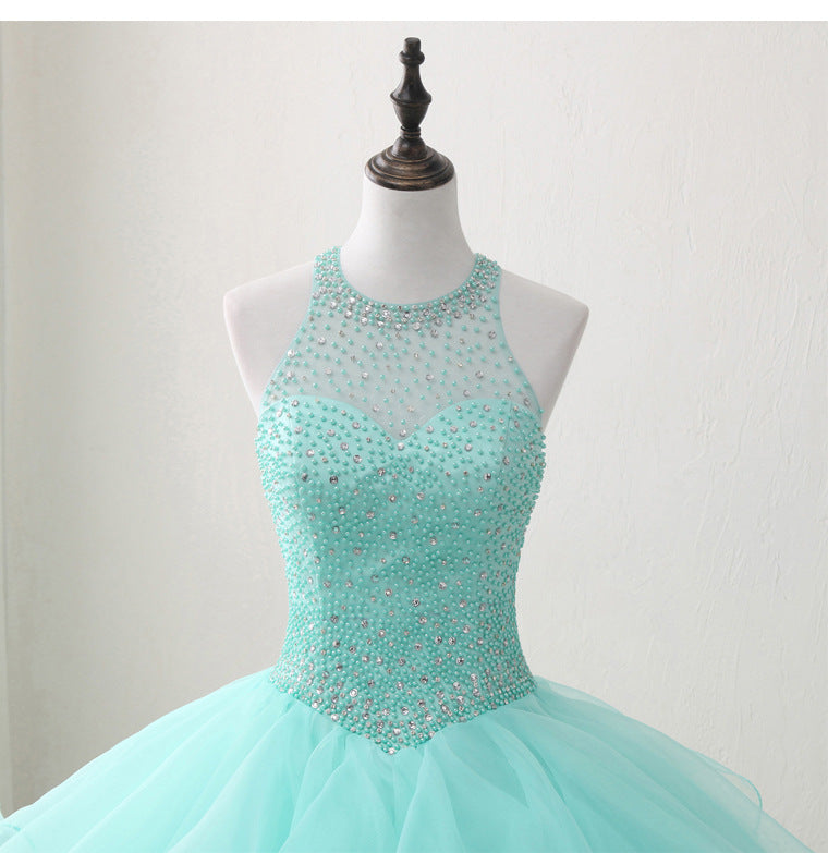 Halter Neck Open Back Mint Quinceanera Dresses Mexican Ball Gown Prom Dress #21011217