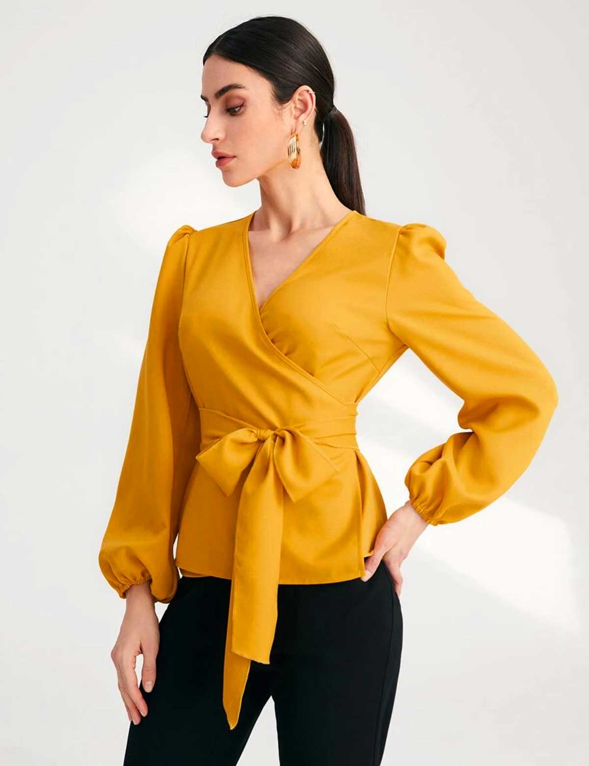 Cross Neck Tops - Yellow