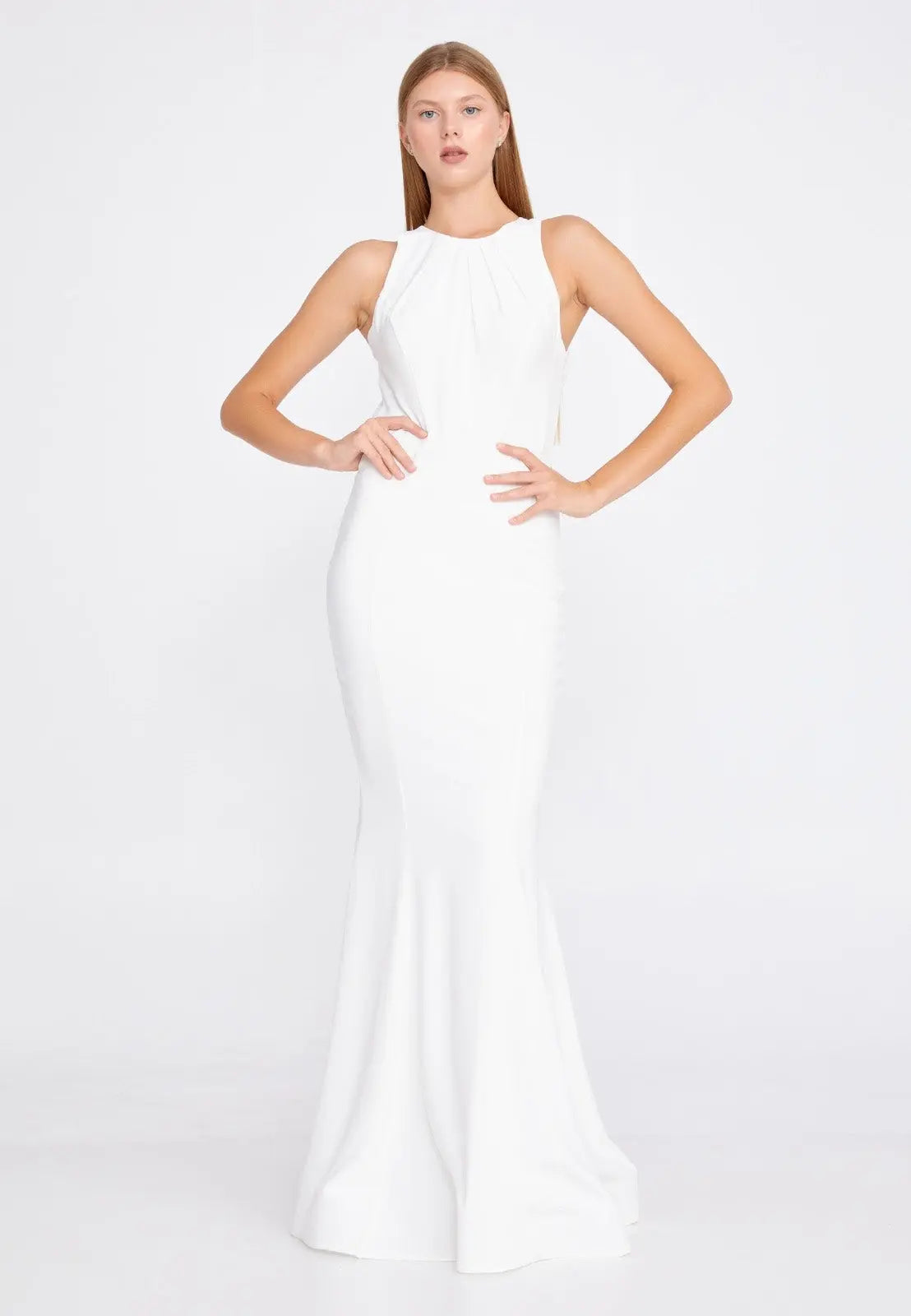 Sheath with open back wedding dress