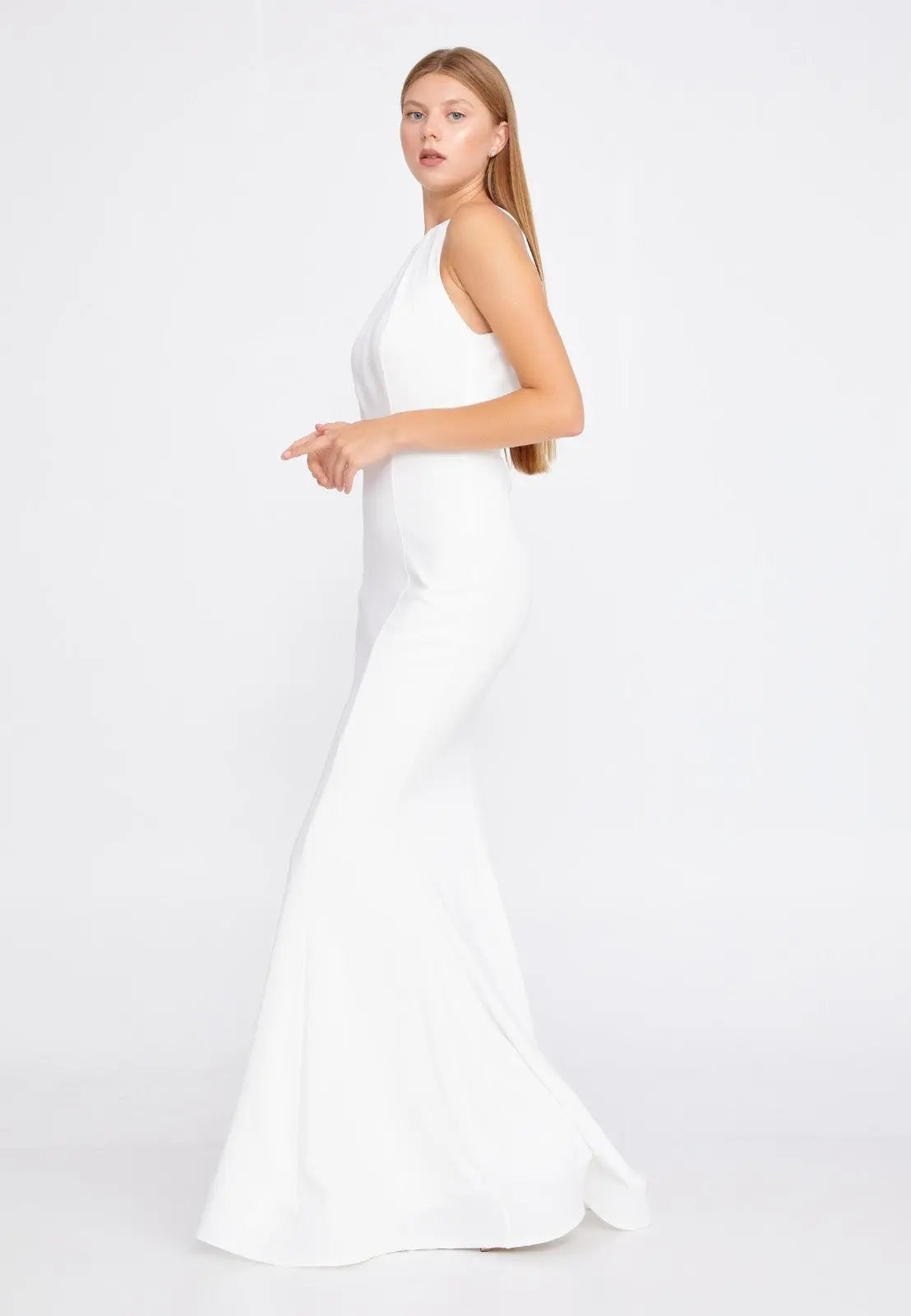 Sheath with open back wedding dress