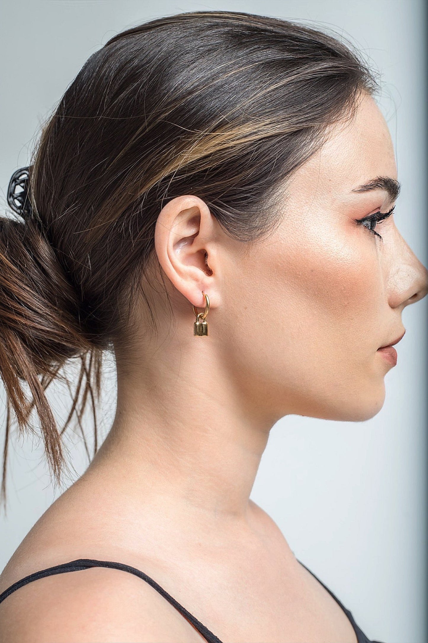 Gold Lock Hoop Earrings