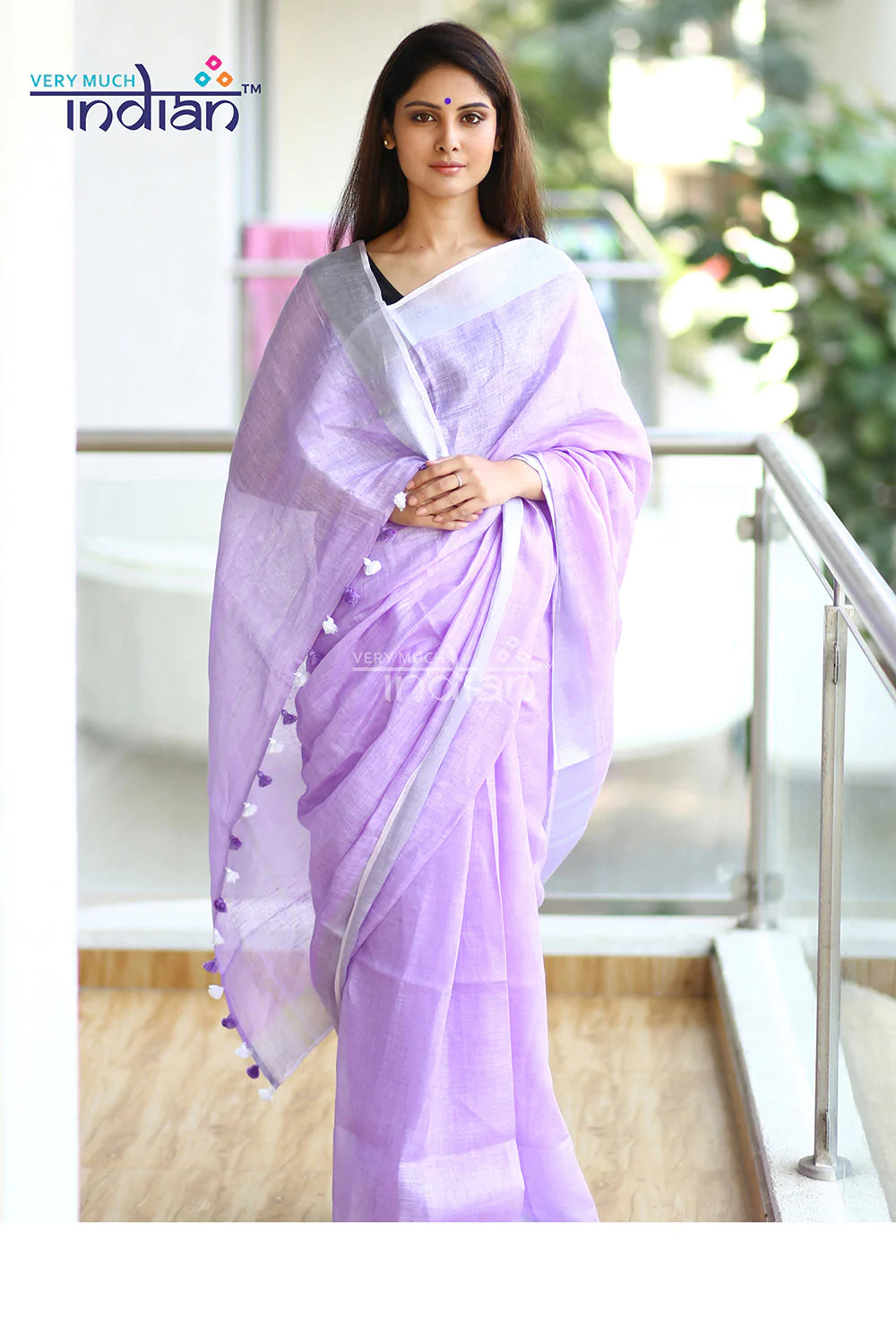 Pure Organic Linen Saree – Lavender