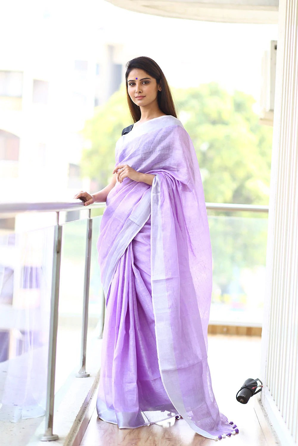 Pure Organic Linen Saree – Lavender