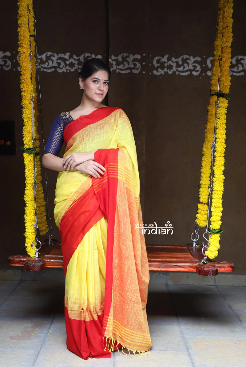 Saadgi ~Pure Cotton Handloom Sarees with Intricate Borders