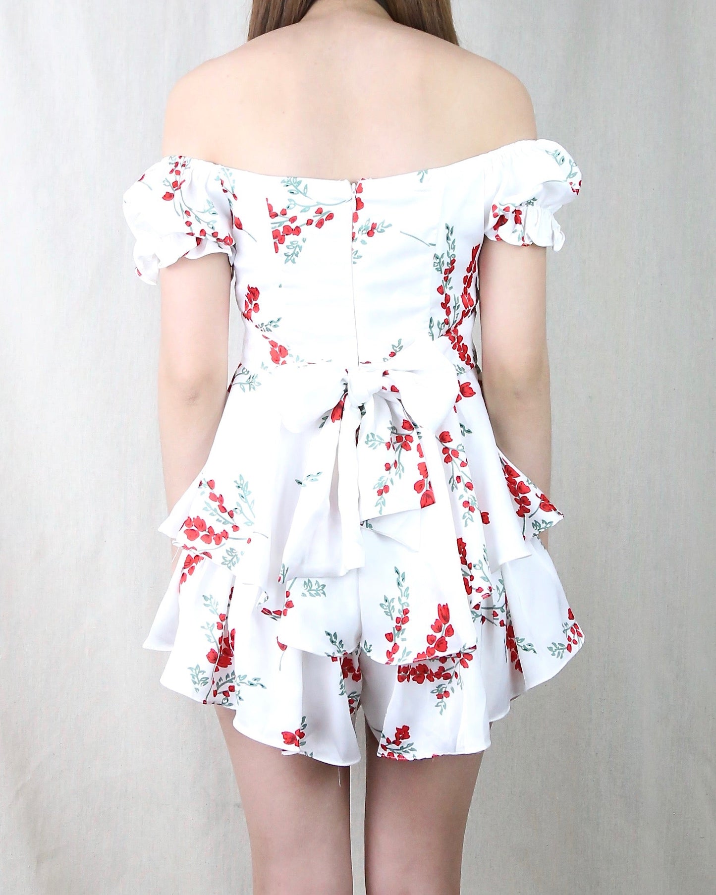 Without You Floral Off The Shoulder Ruffled Romper in White