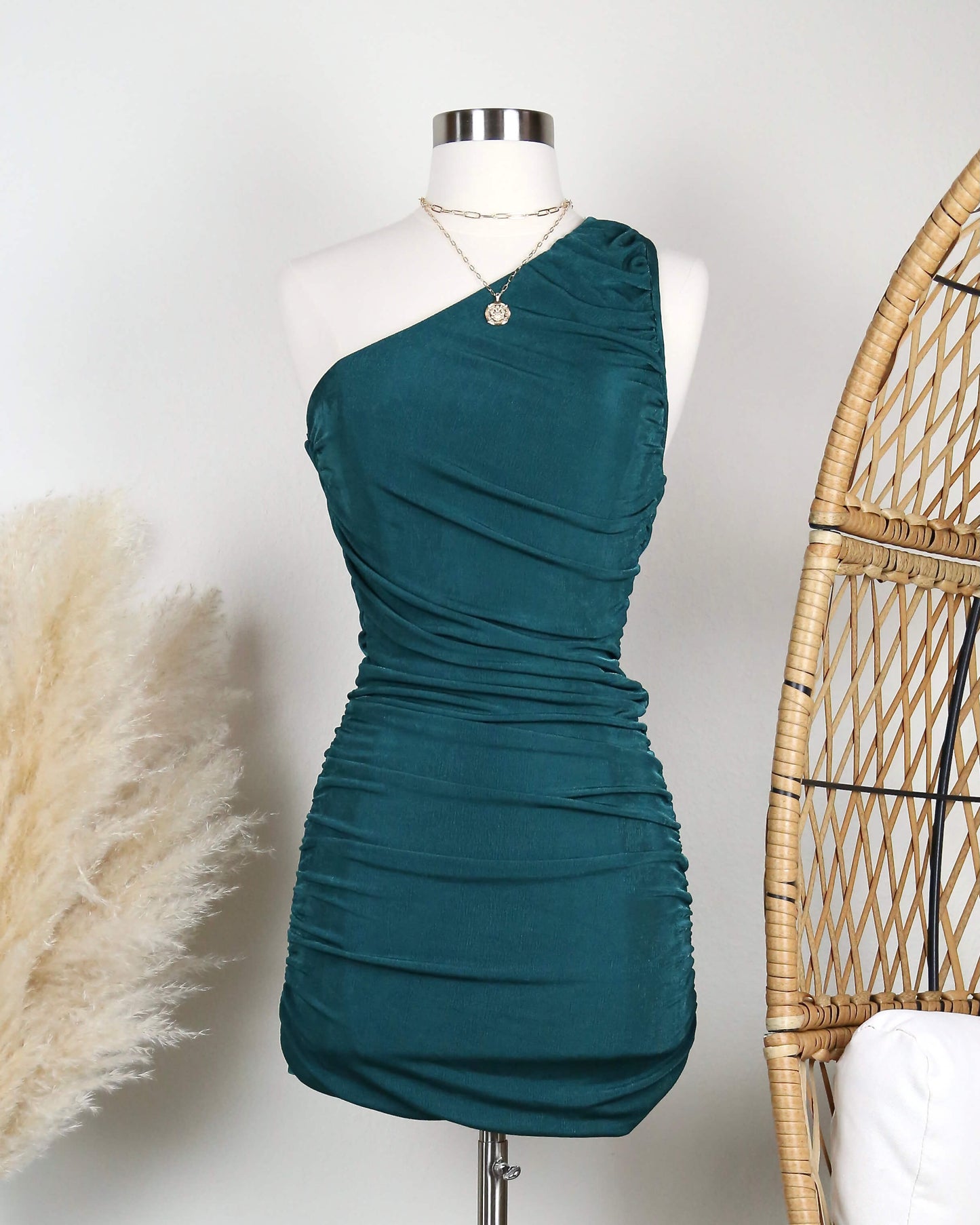 The Goddess Ruched One Shoulder Mini Dress in More Colors