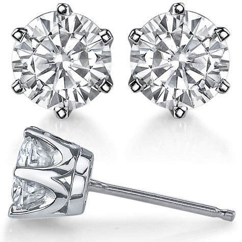 2.00 CTW Crown Stud 6-Prong Earrings, Created Moissanite