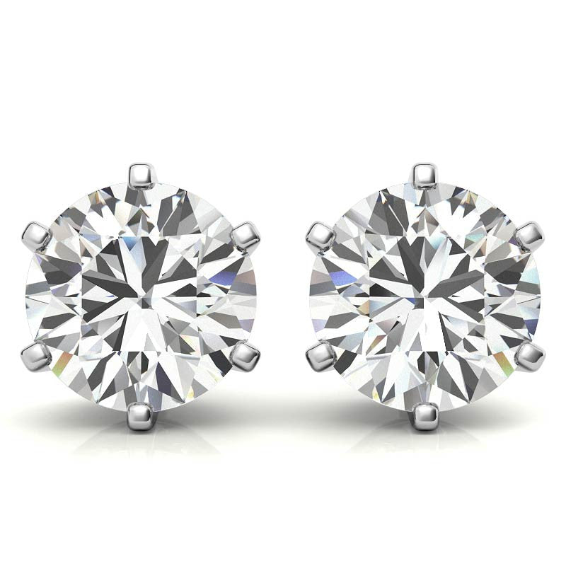 2.00 CTW Crown Stud 6-Prong Earrings, Created Moissanite