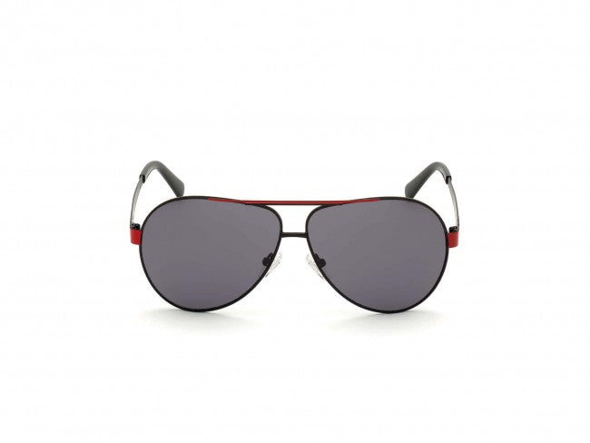 Guess Aviator Shiny Black Smoke Metal Sunglasses