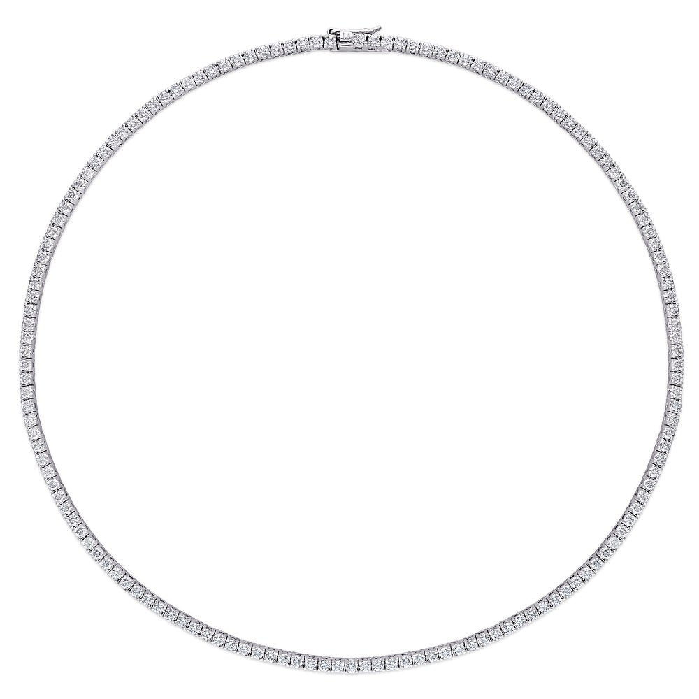 18K White Gold Plate Dazzling 12.5 Carat TW Tennis Necklace, Created Moissanite