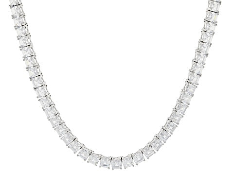 Dazzling 63.25ctw Ascher Cut Tennis Necklace in 14k Gold Plate