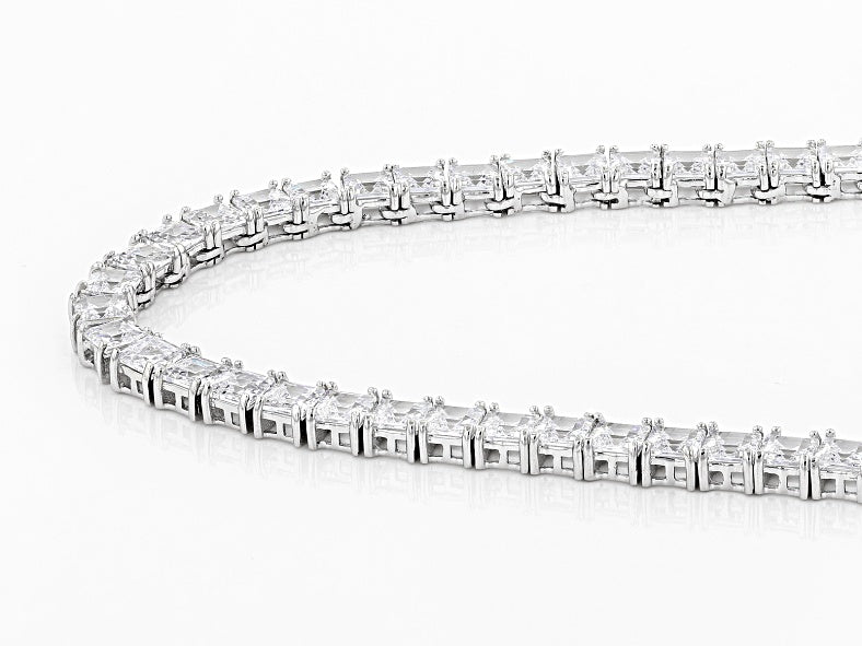 Dazzling 63.25ctw Ascher Cut Tennis Necklace in 14k Gold Plate