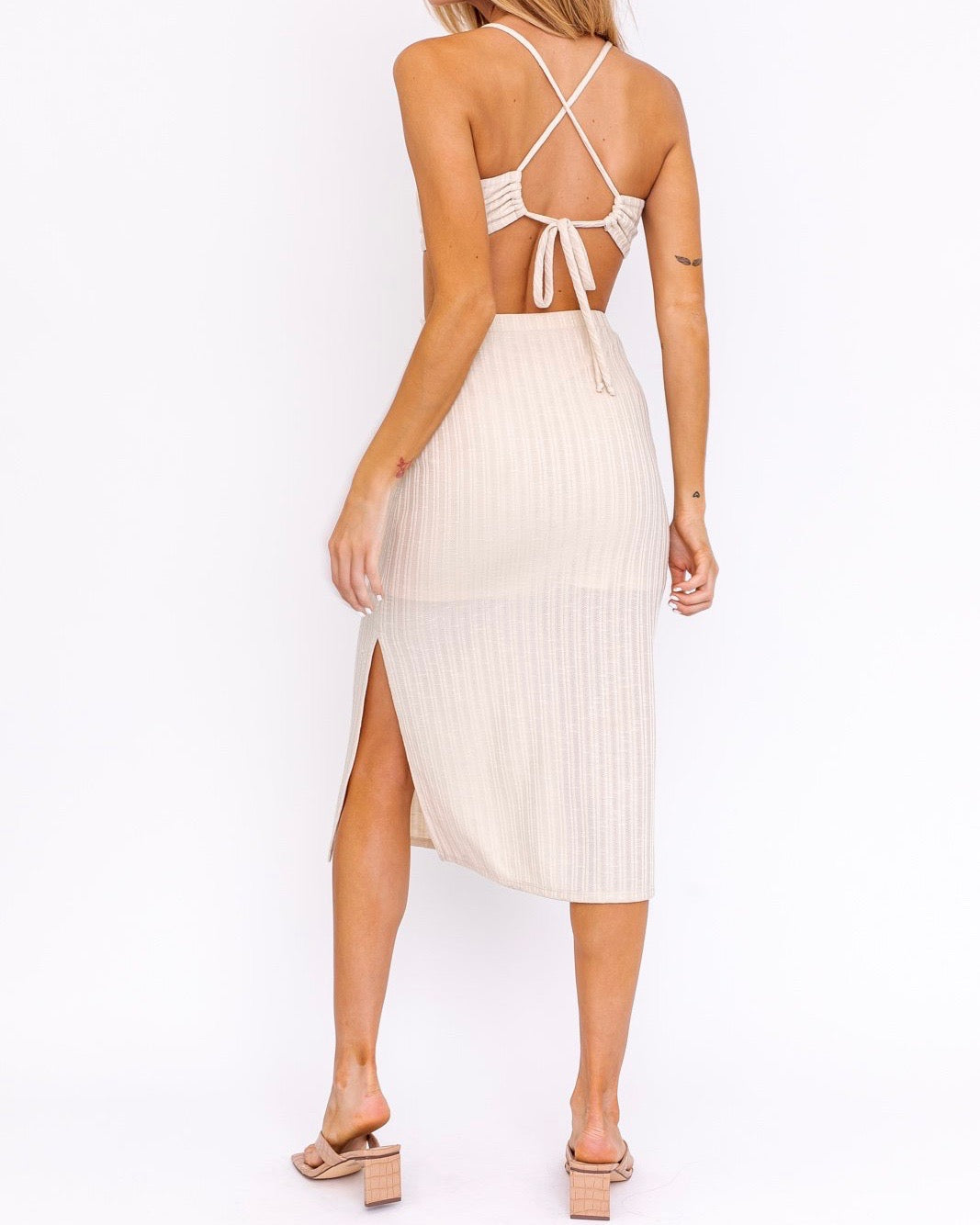 Sunset Passion Side Cut Out Midi Dress in Cream